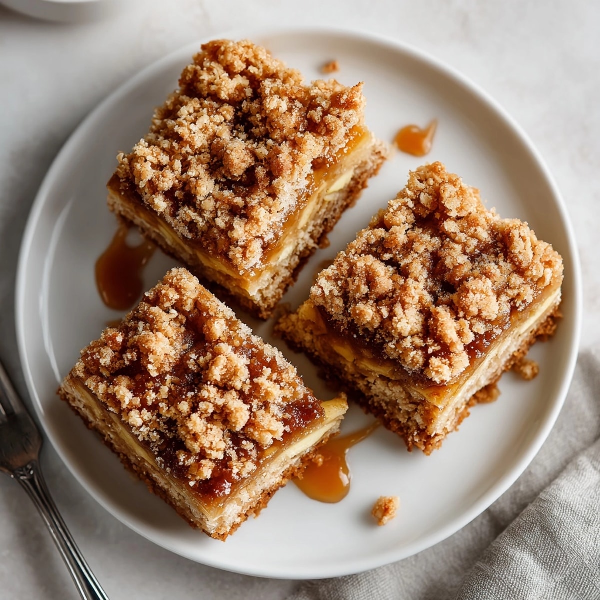 Freshly baked apple pie crumble bars dusted with cinnamon, ready for fall gatherings