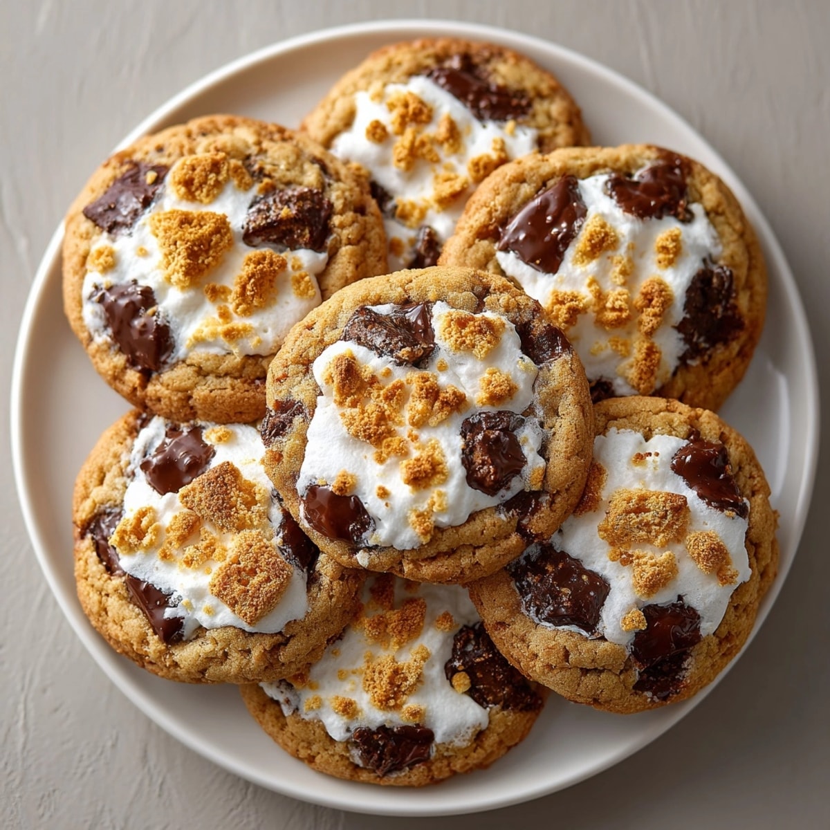 Warm, spiced Pumpkin S’mores Cookies, ready to eat, showcasing the melty, chewy texture.