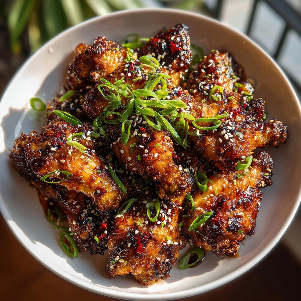 Crispy baked Black Magic Bat Wing Chicken Wings coated in a deep umami black garlic sauce.