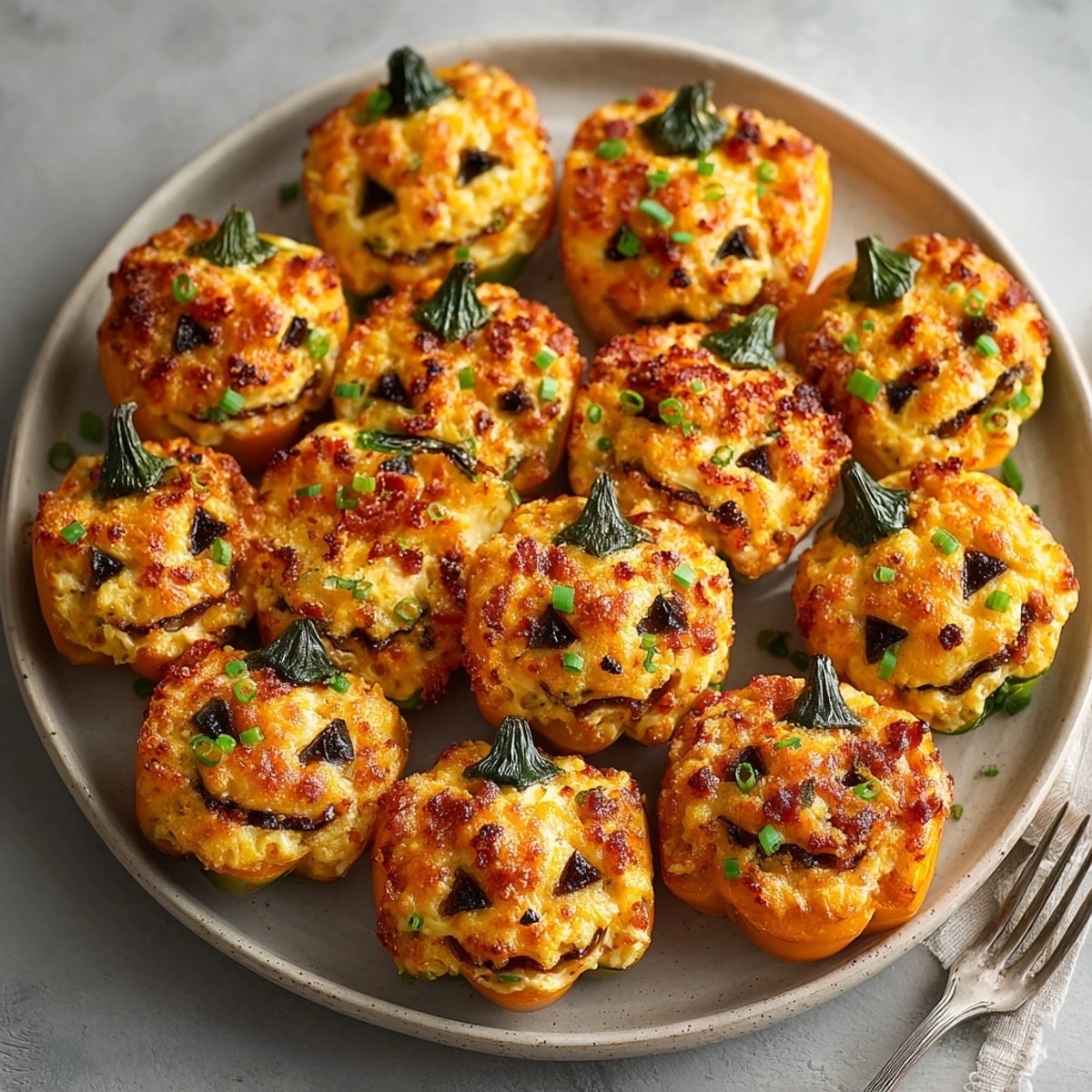 Easy Halloween Stuffed Jalapeños recipe: Creamy, smoky appetizer with festive Jack-o'-Lantern faces.