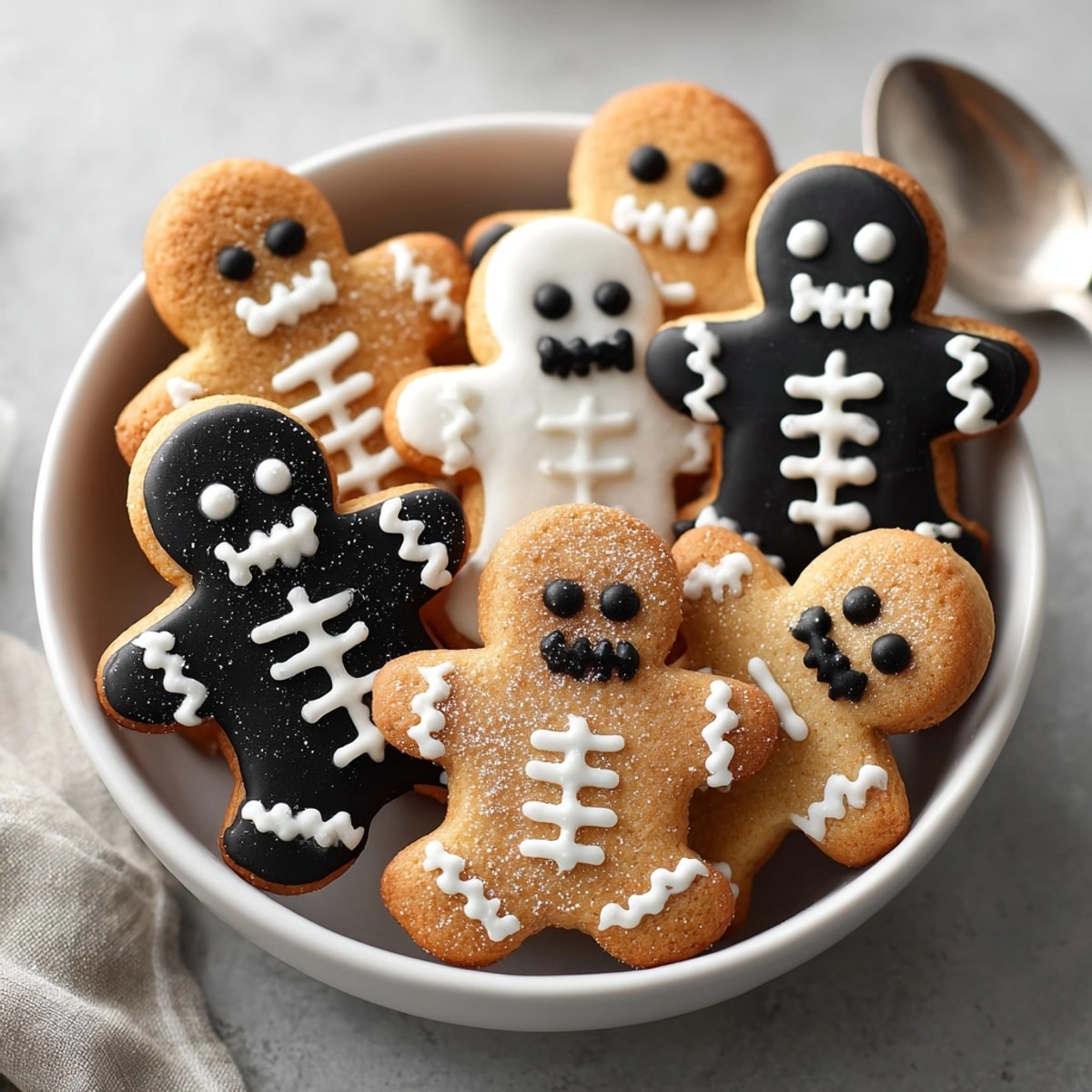 Homemade Skeleton Gingerbread Men Cookies, crisp and warmly spiced, perfect for Halloween baking fun.