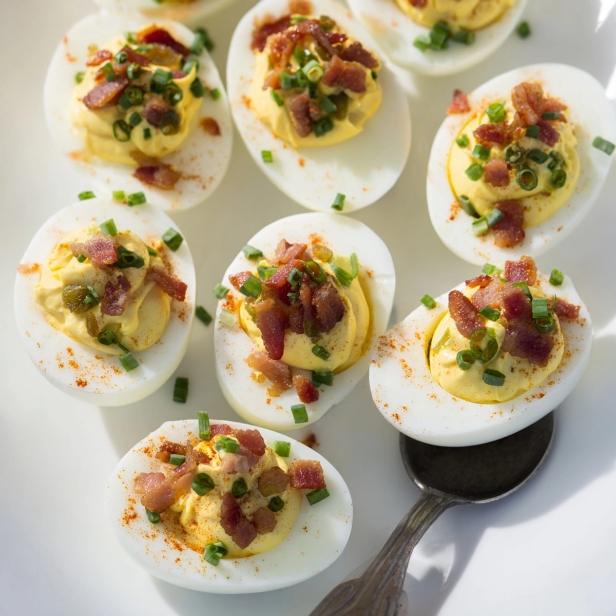 Spicy Deviled Eggs with Bacon & Jalapeño recipe: a close-up view of creamy, flavorful perfection.