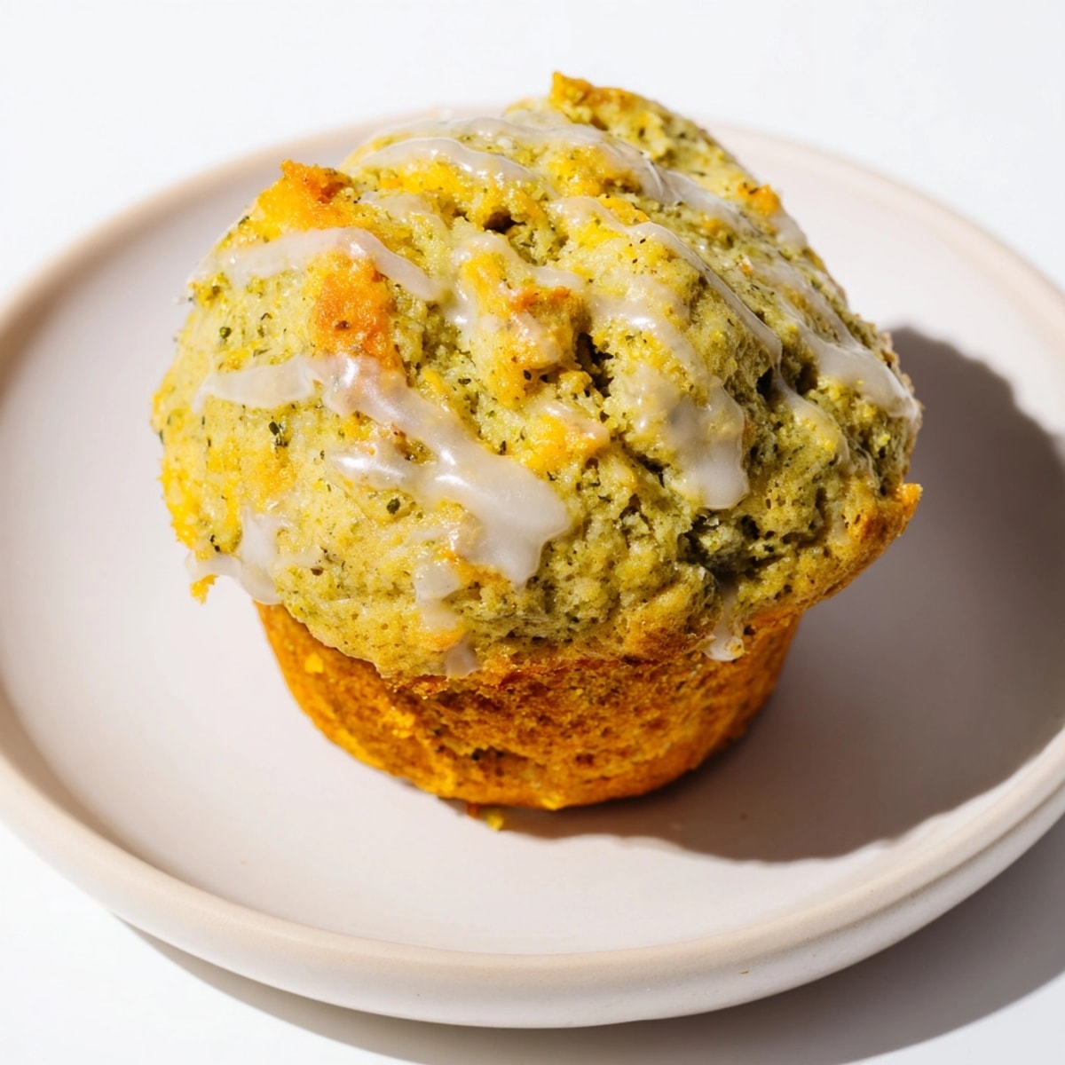Golden Matcha Pumpkin Scone Muffins, fresh from the oven, glazed and ready to enjoy.