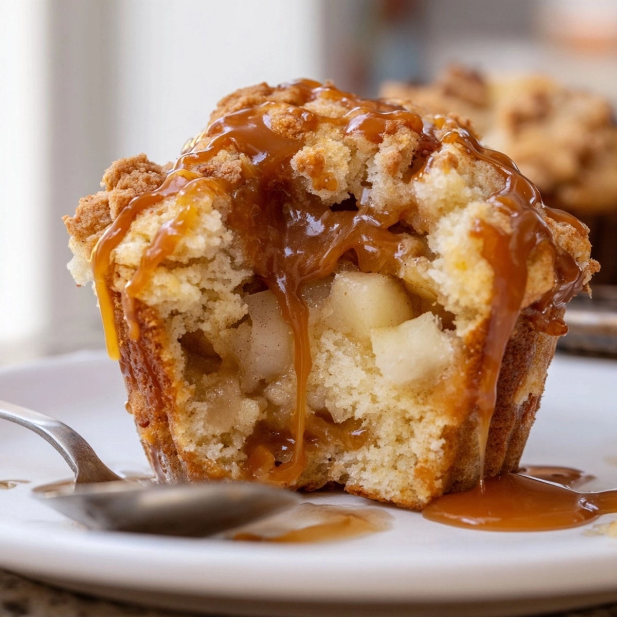 Moist Caramel Apple Cinnamon Roll Muffins: A spiced autumn breakfast, ready to eat!