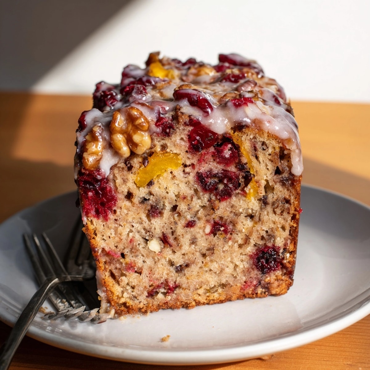 Golden Ginger Cranberry Dutch Holiday Snack Loaf, moist and fragrant, cooling on a rack.