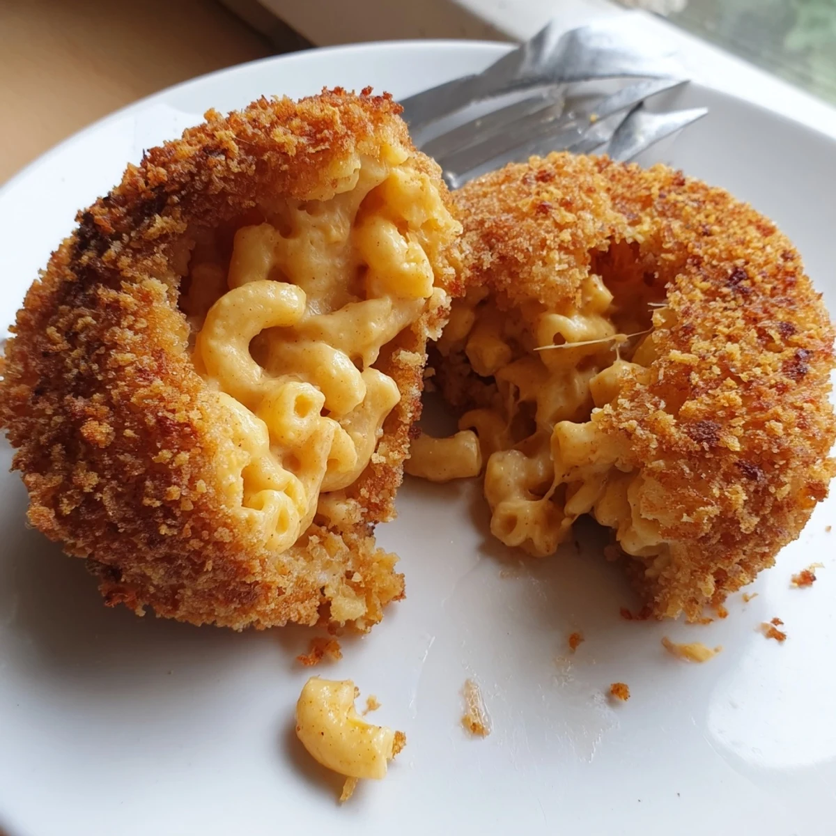 Indulgent Mac and Cheese Stuffed Onion Rings, deep-fried to golden perfection, served hot.