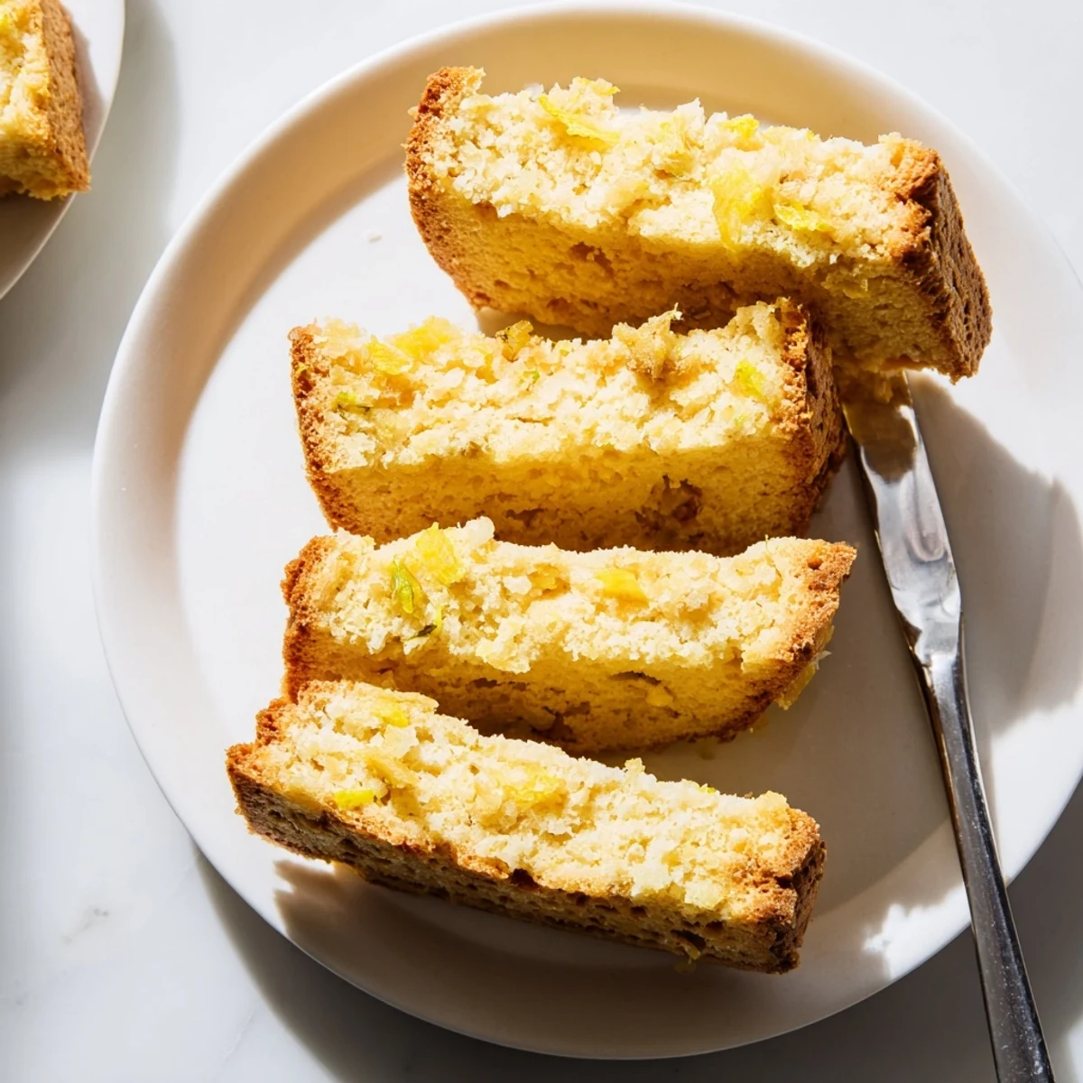 Deliciously crunchy Ricotta Lemon Coconut Biscotti garnished with lemon zest and coconut flakes.