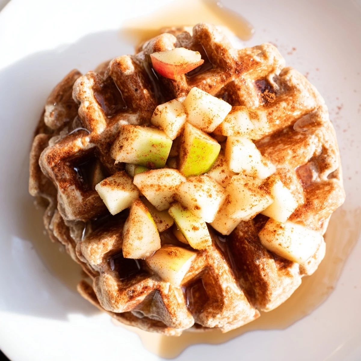 Deliciously golden Cinnamon Apple Protein Waffles, perfect for a nutritious post-workout treat.