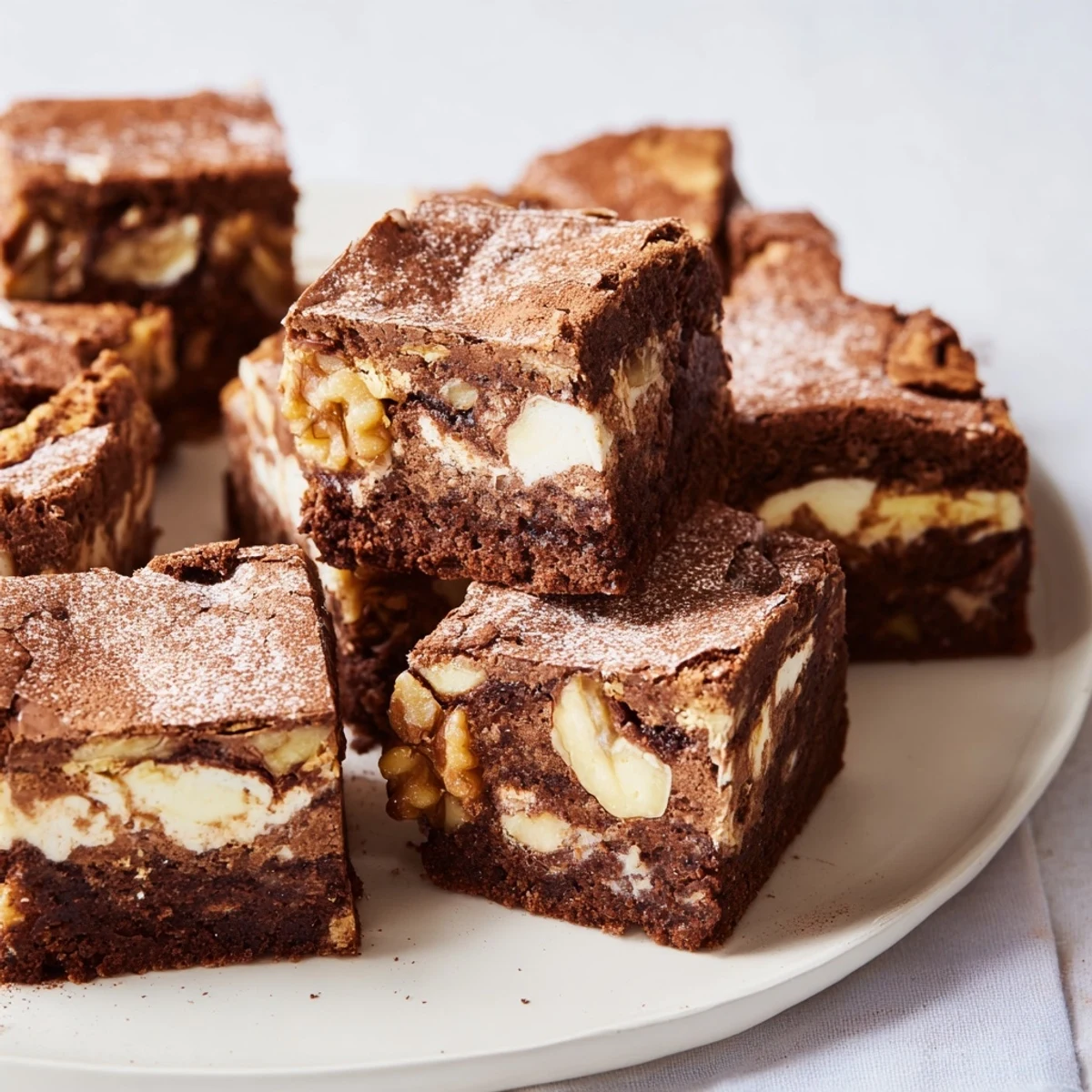 Decadent, fudgy Cinnamon Nut Ricotta Brownies served warm with vanilla ice cream.  