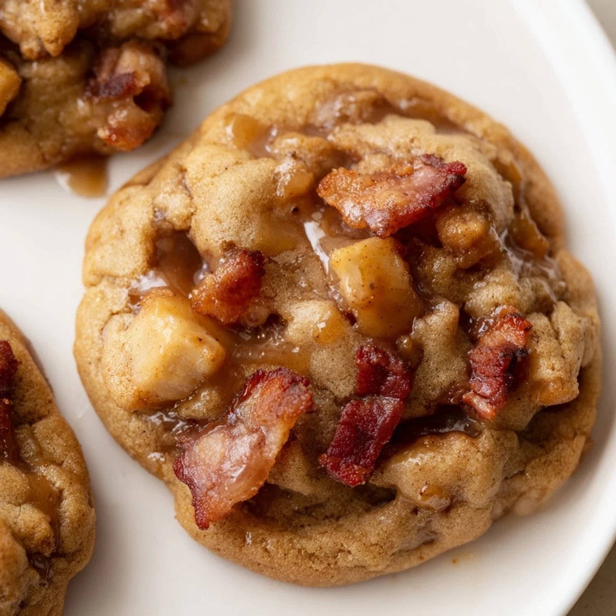 Chewy chai maple bacon drop cookies, featuring crispy bacon and warm spices.