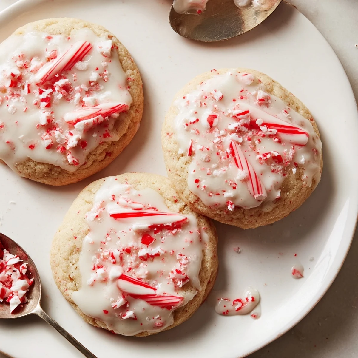Soft, peppermint candy soda float cookies drizzled with fizzy, sweet glaze on top.