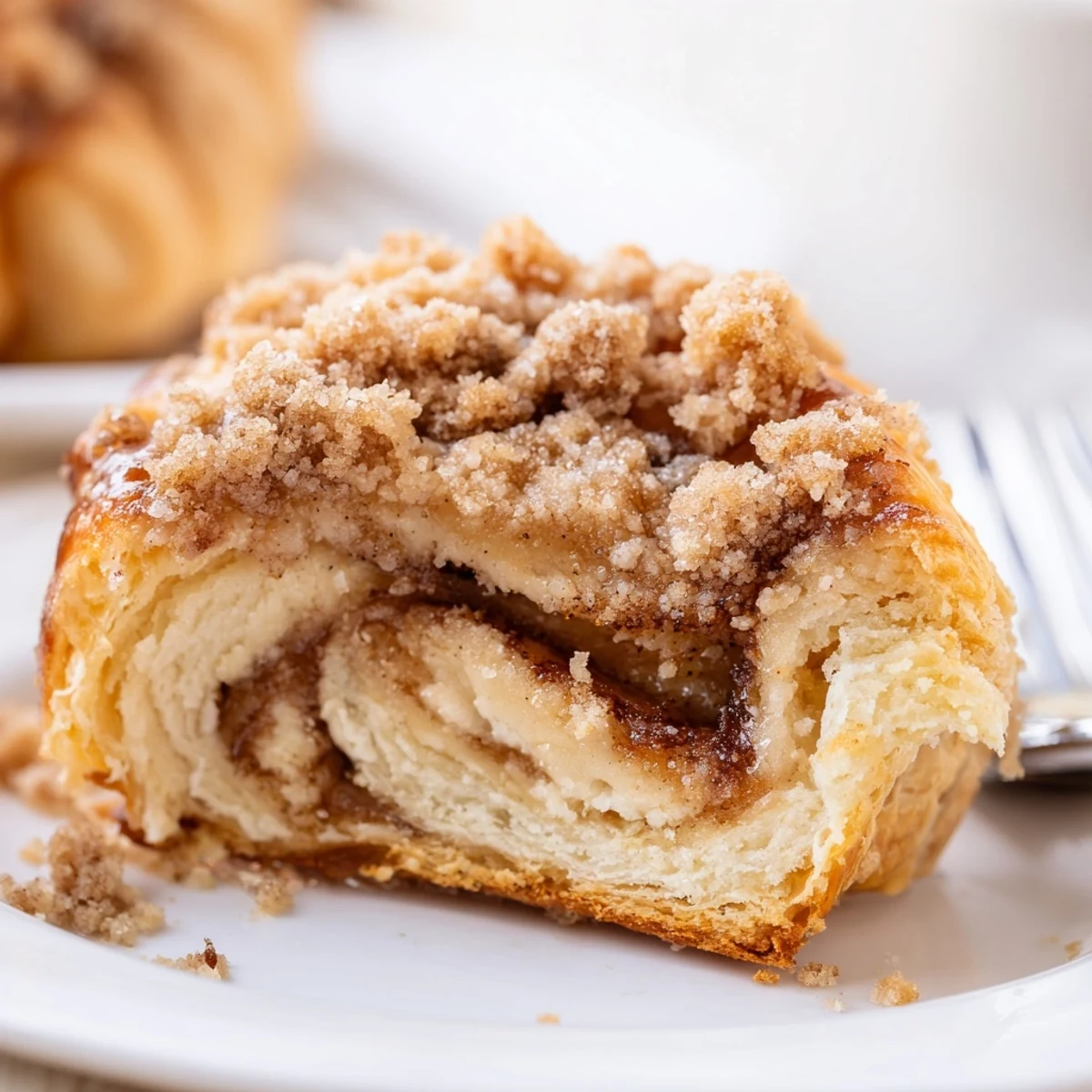 Buttery coffee cream cheese crumb Danish topped with sweet, crunchy streusel topping.