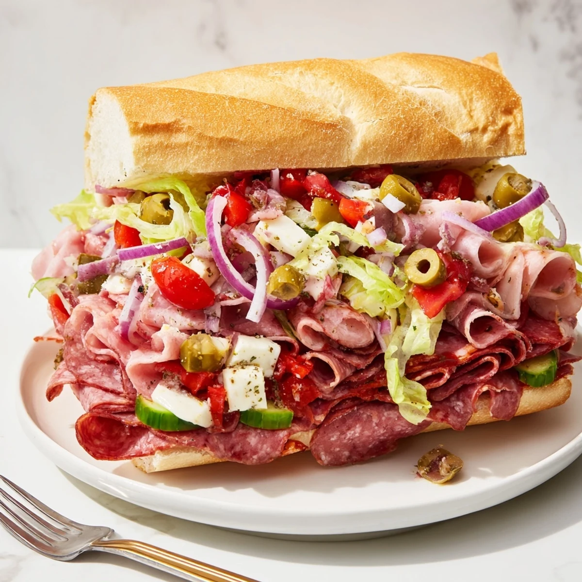 Vibrant Flavor Mash-Up Sandwiches filled with Italian meats and fresh veggies, perfect for lunch.  