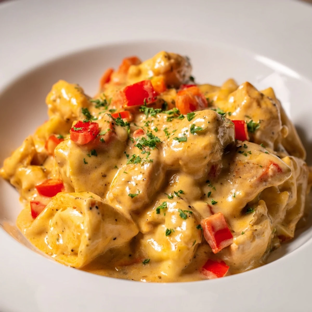 Delicious Zesty Cajun Garlic Parmesan Chicken Tortellini garnished with fresh parsley for extra flavor.  