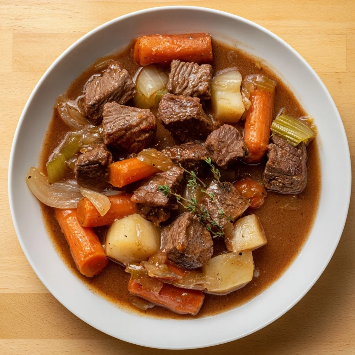 Steaming Comfort Crockpot Beef Stew: A hearty bowl of tender beef and root vegetables.