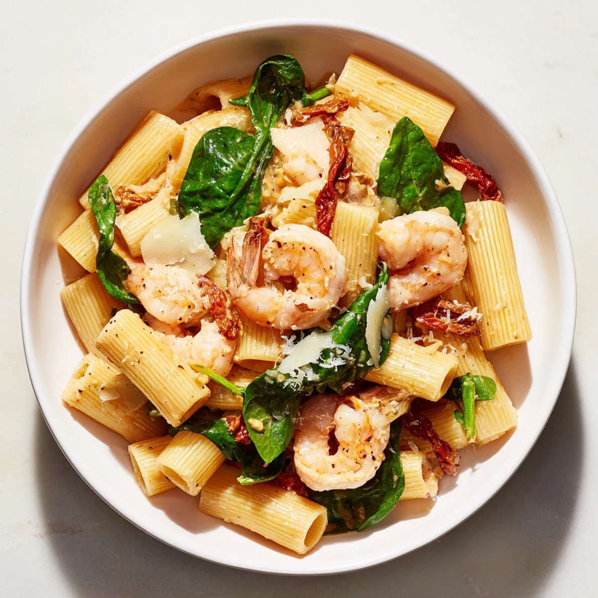 One-Pot Marry Me Shrimp Pasta with its creamy sun-dried tomato sauce, ready to serve!