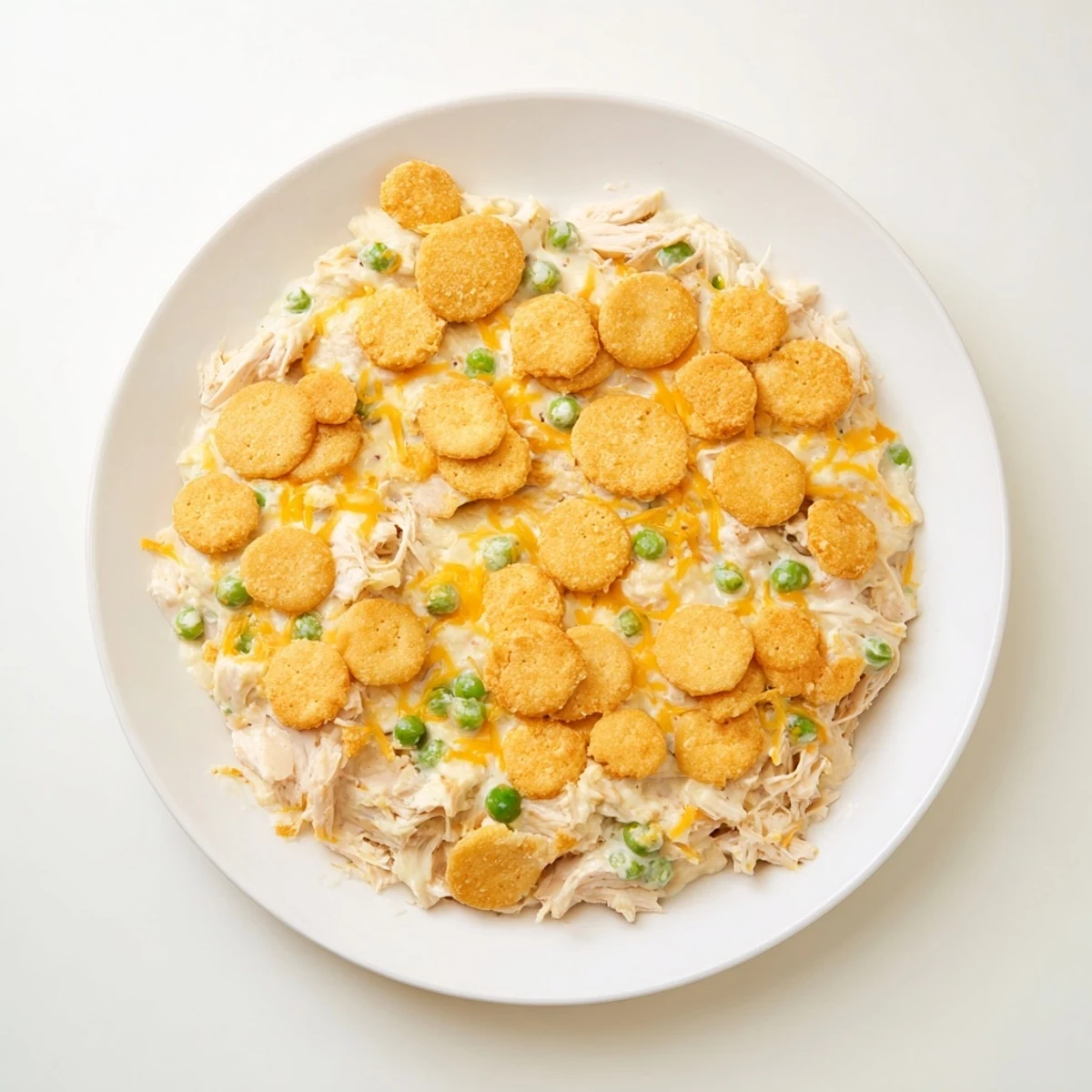 Golden-brown, bubbly Neiman Marcus-Style Chicken Casserole with a buttery cracker topping, ready to serve.