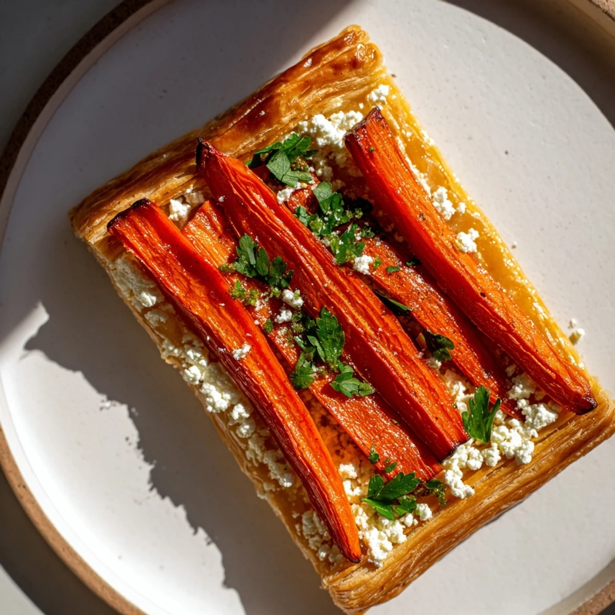 Golden-brown Maple Miso Carrot Tart with a flaky crust, ready to be sliced and enjoyed.
