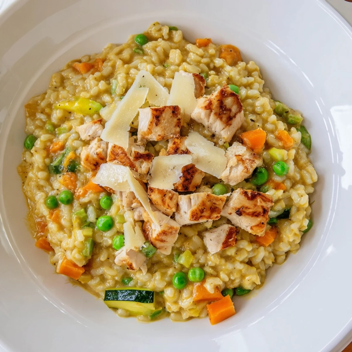 A steaming bowl filled with Japanese Curry Risotto, garnished with Parmesan and savory turkey.