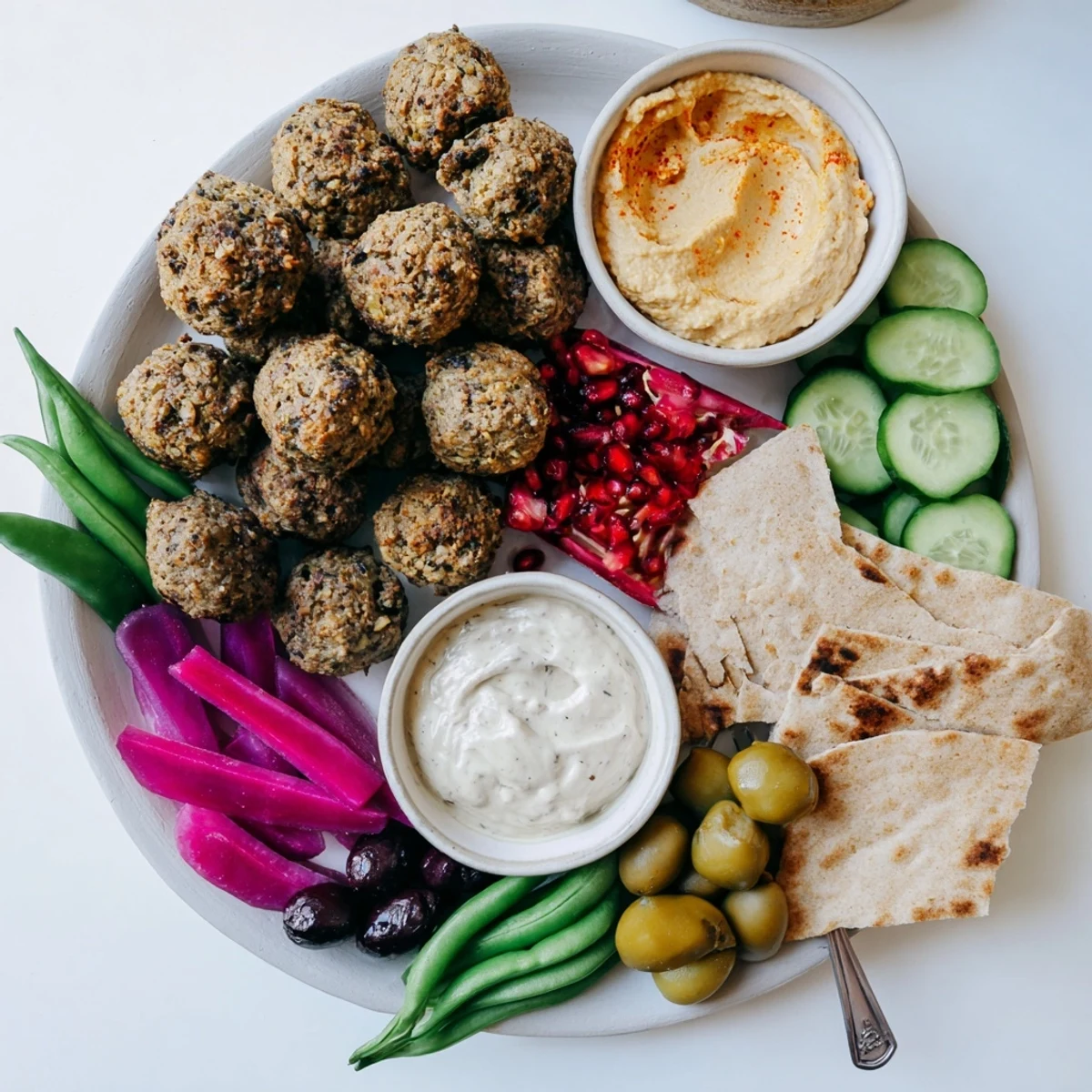 Vibrant Gluten-Free Holiday Falafel Board with golden-brown falafel, colorful dips, and fresh vegetables for a festive appetizer.