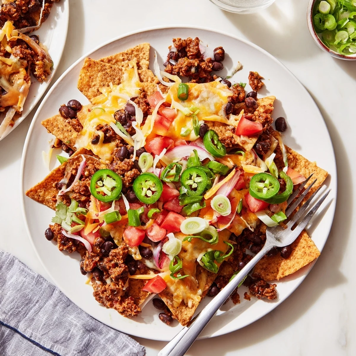 Enjoy a delicious plate of Sheet-Pan Nachos with pantry essentials, with melted cheese and fresh toppings.