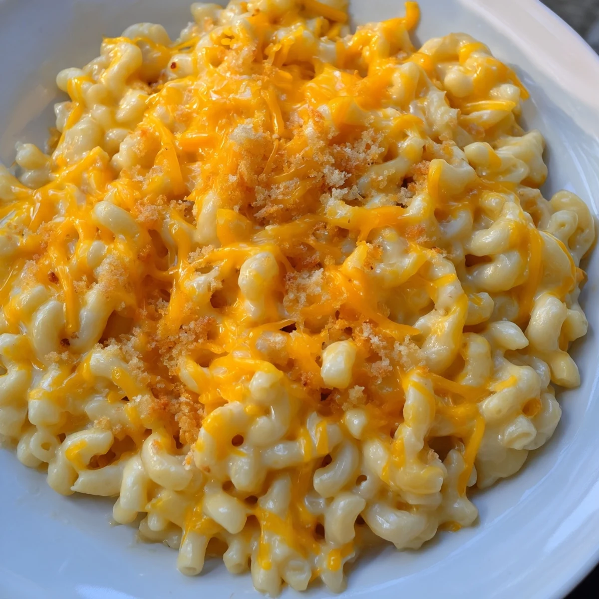Golden, bubbly Mac & Cheese with Evaporated Milk, perfect for a comforting family dinner.