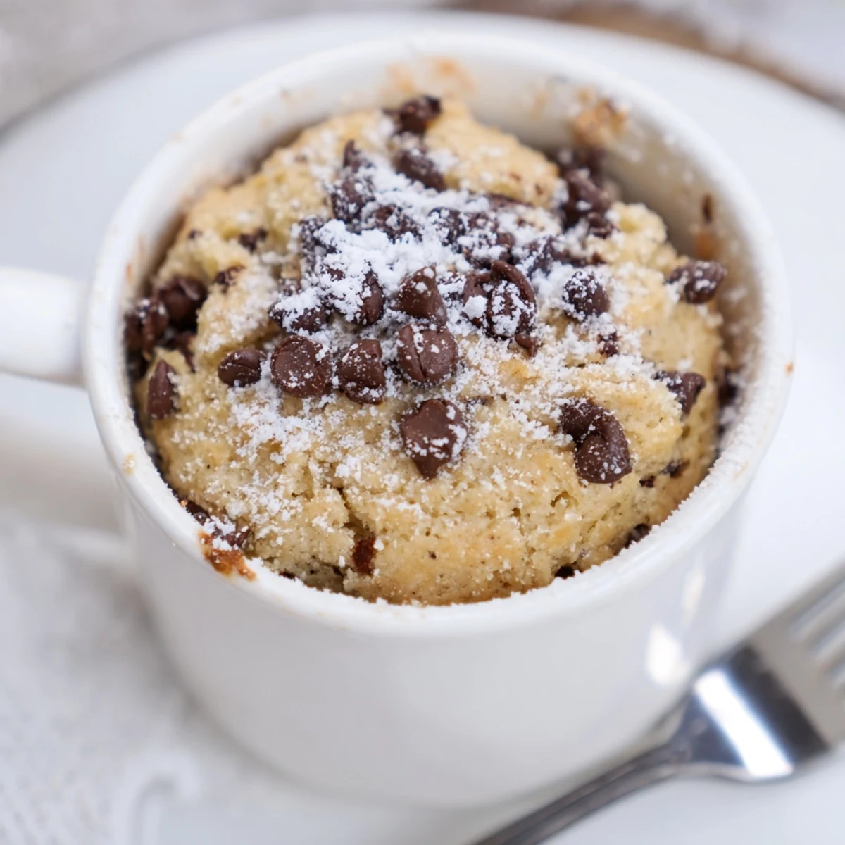 Delicious, homemade microwave mug cake, topped with optional whipped cream for extra flavor.