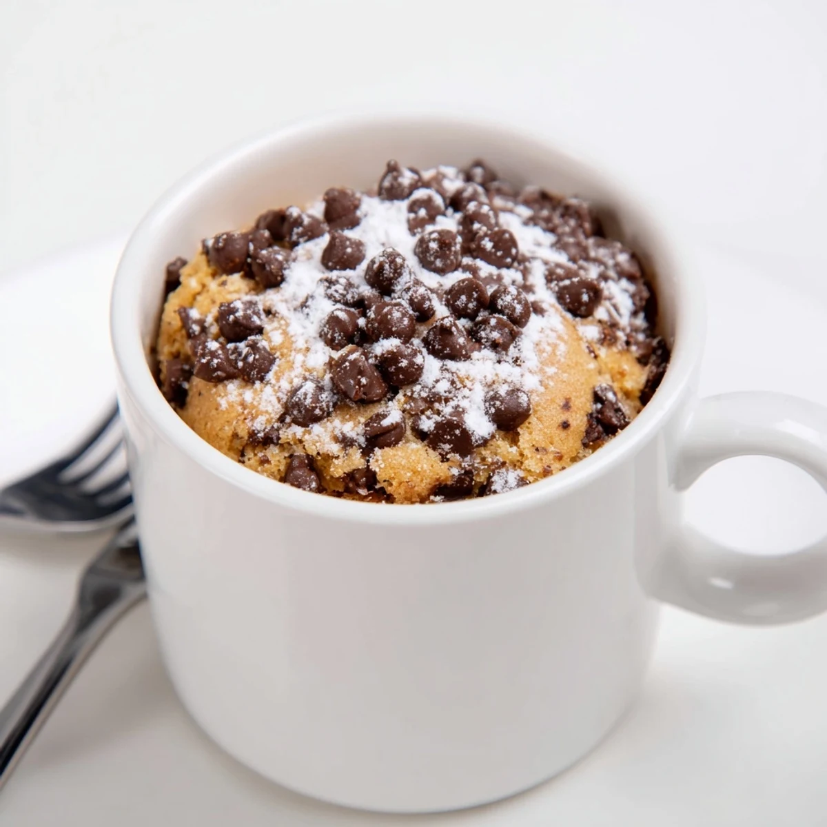 Warm and fluffy microwave mug cake; a single serving treat, perfect for a fast sweet craving.