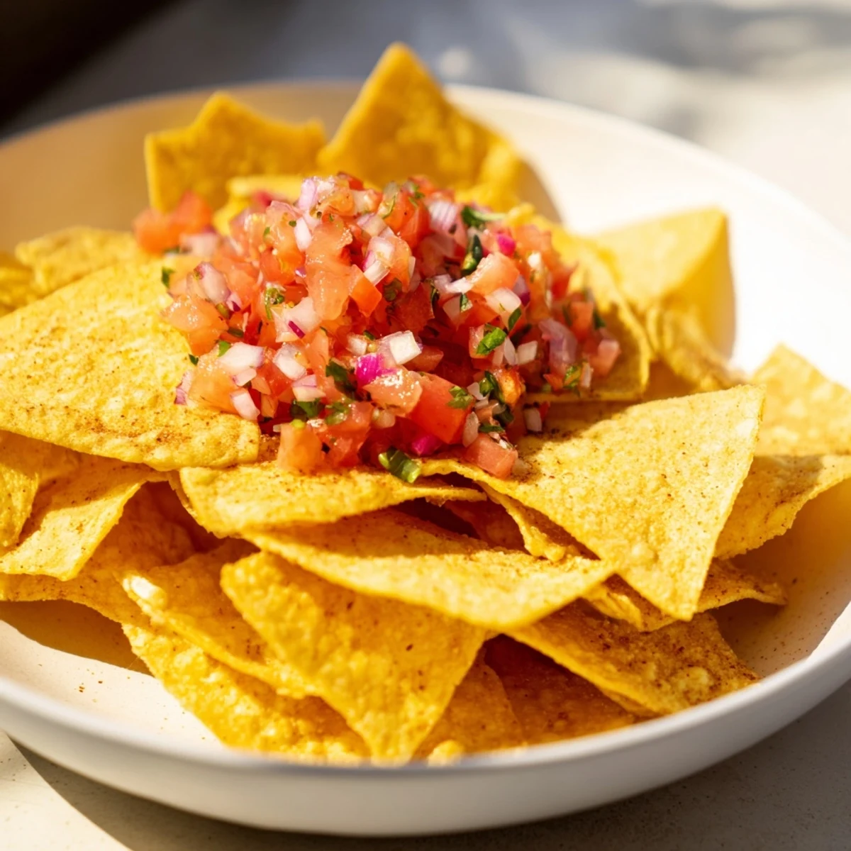 A close-up shot of crispy air-fryer tortilla chips, perfect for your next party.