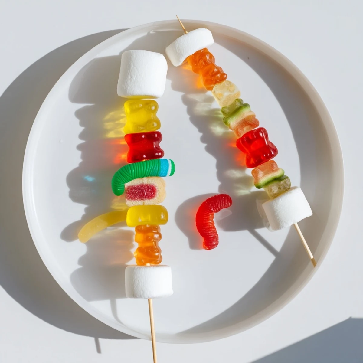 Gummy Candy Kabobs bursting with vibrant colors, a cheerful treat ready to serve for dessert.