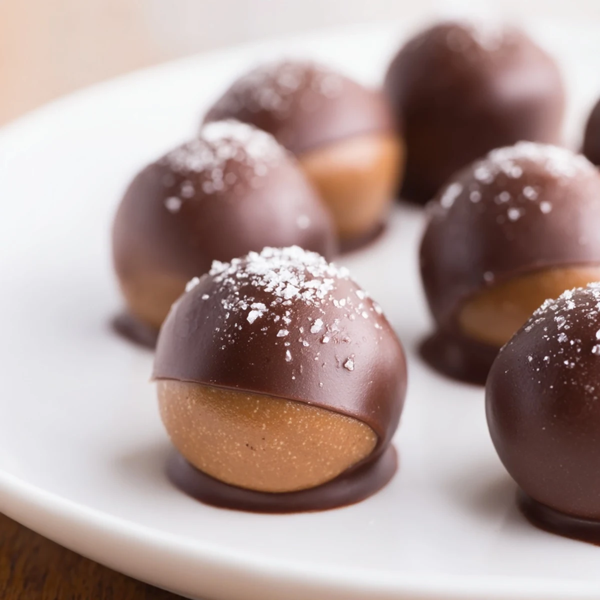 Homemade peanut butter buckeyes, a classic American treat, arranged on a parchment-lined baking sheet and ready to set.