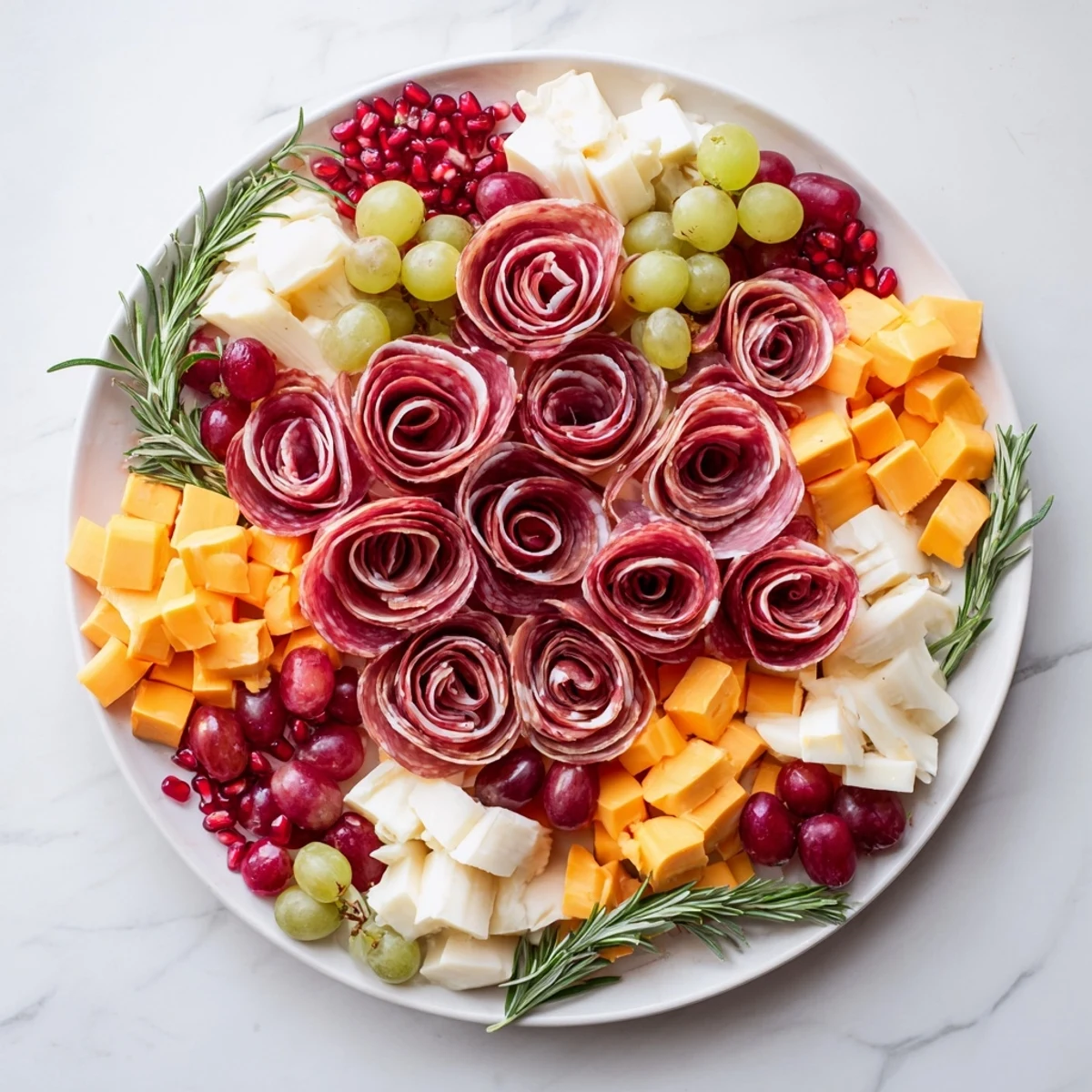 A delicious Quick Christmas Charcuterie Wreath Board, boasting creamy brie and savory salami slices.