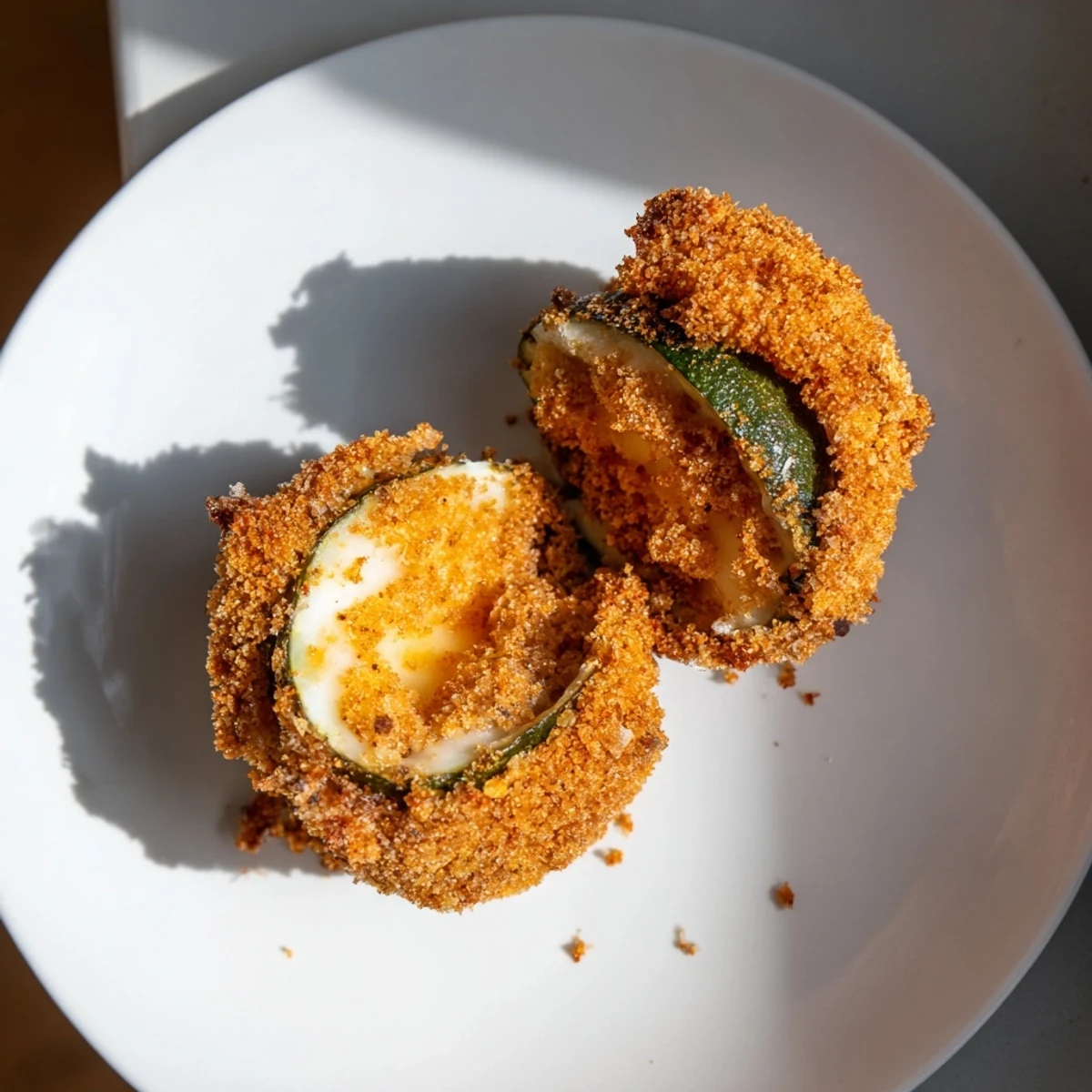 Golden-brown, crispy cheese-wrapped pickle ornaments served on a festive holiday platter, ready to eat.
