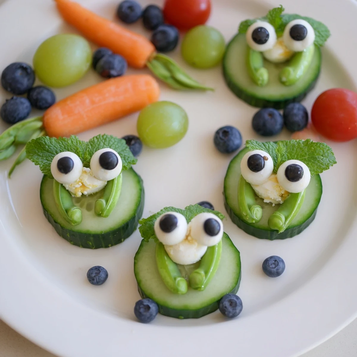 Vibrant Frog Pond Snack Tray: See colorful fruits and veggies arranged to resemble playful frogs in a pond.