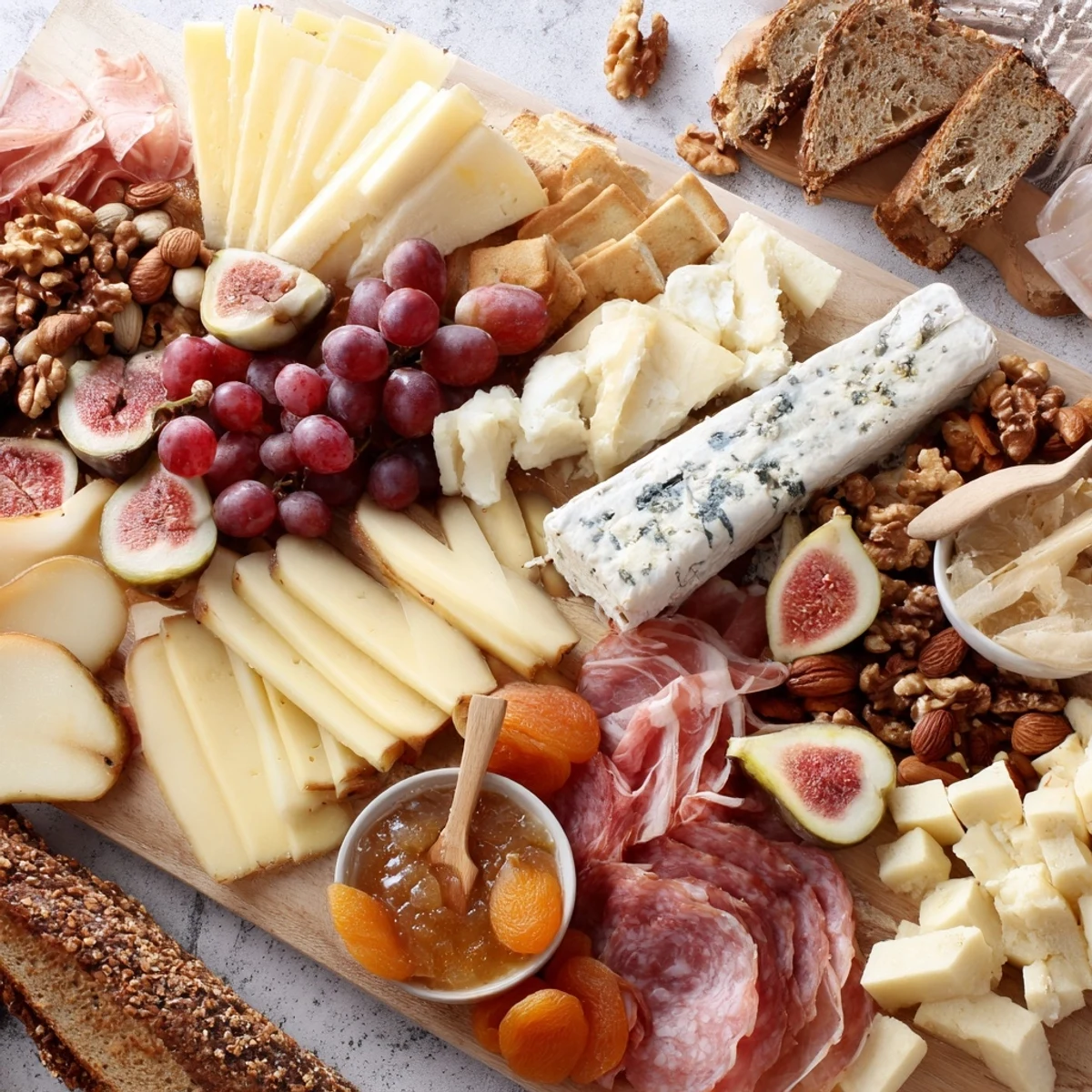 A beautifully arranged 2026 Wine Pairing Board overflowing with cheeses, fruits, meats, and crackers.