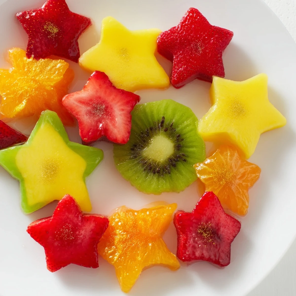 Vibrant mango and pineapple Midnight Kiss Star & Heart Cocktail Garnishes add a delightful, fruity flavor and color.