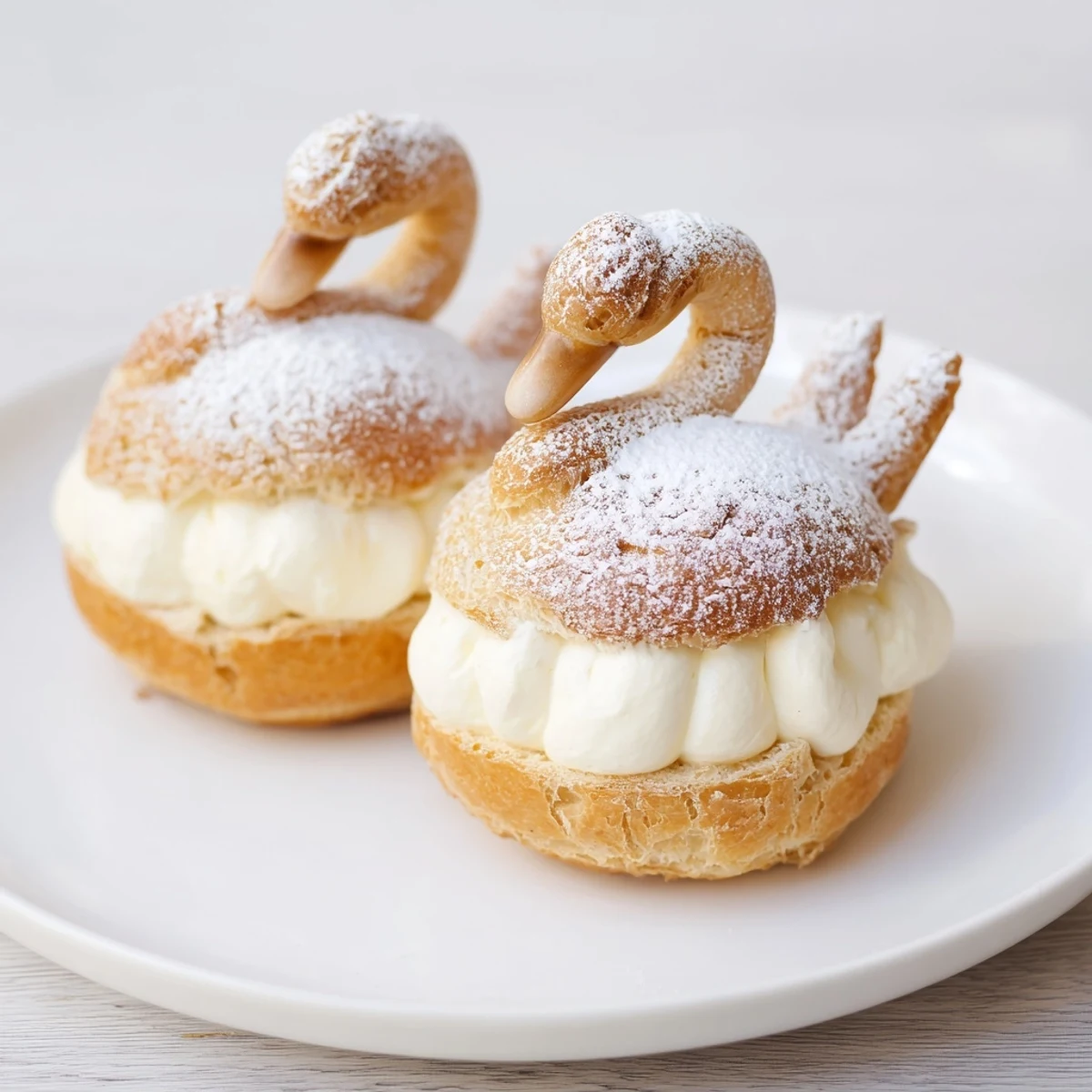 An elegant array of the Feathered Friend Swan Pastry Platter, featuring fluffy pastry and a dusting of powdered sugar.