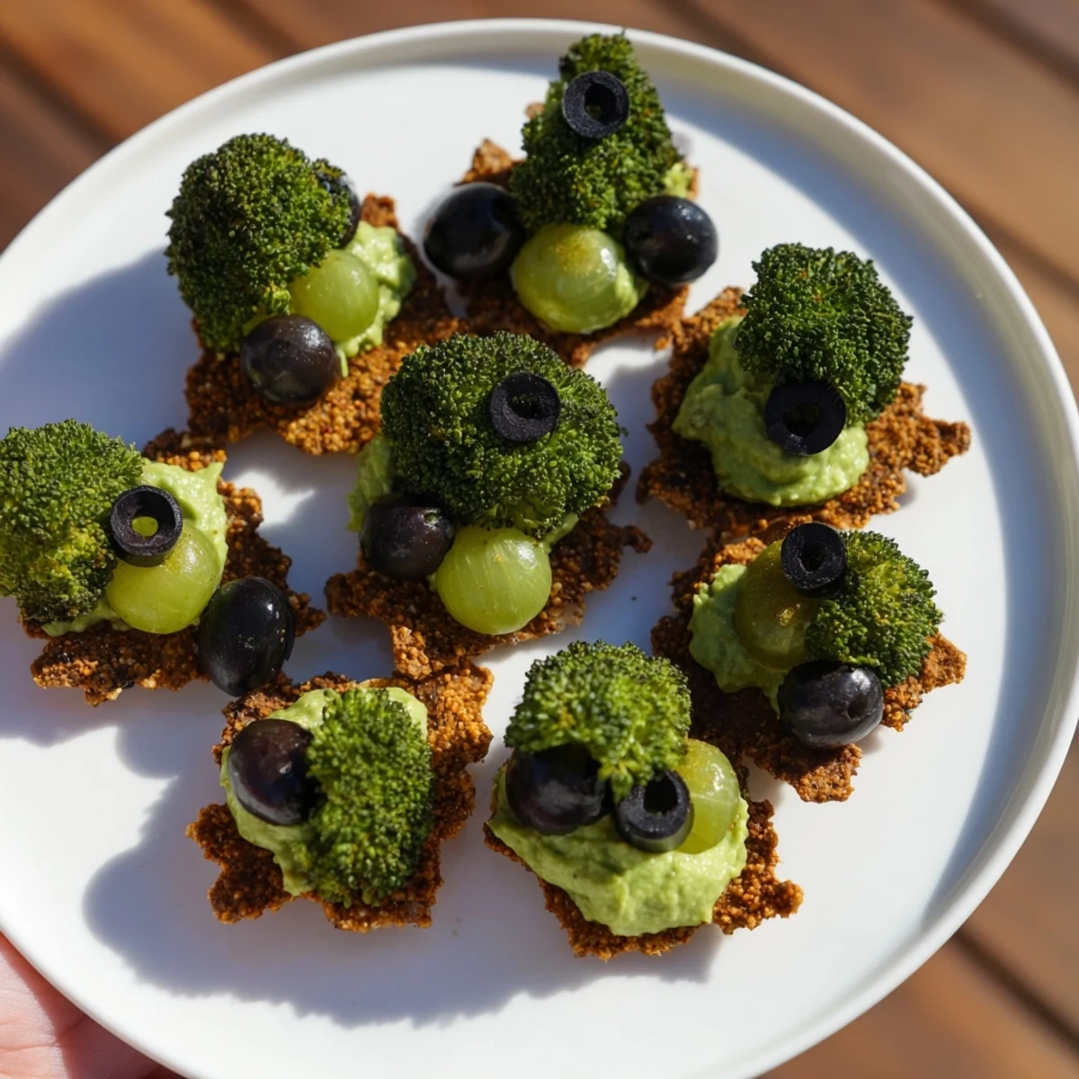 Attaque d'Extraterrestres Snacks Verts, a fun kid-friendly snack platter with vibrant fresh vegetables and dips.