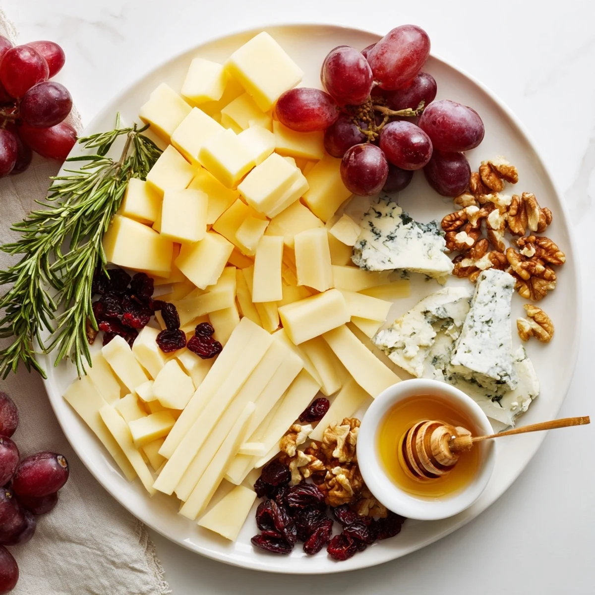 A beautiful Cranberry Grape Man Cheese Board with a medley of fruits, cheeses, and crunchy crackers awaits.