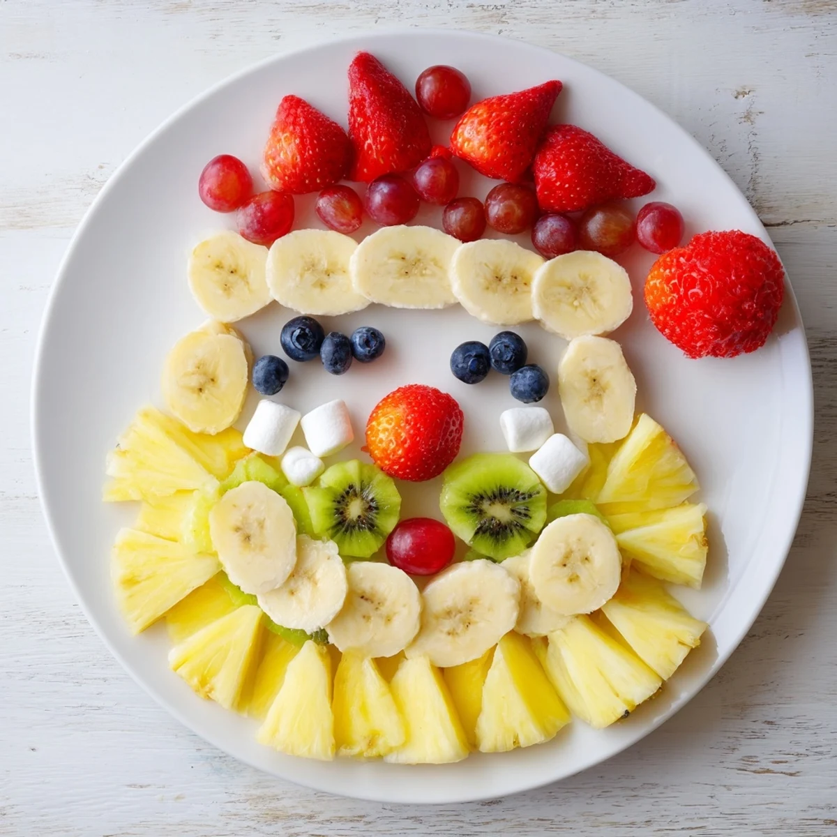 Get creative with this Santa Fruit Platter, presenting a fun, healthy dessert with sweet grapes and pineapple.