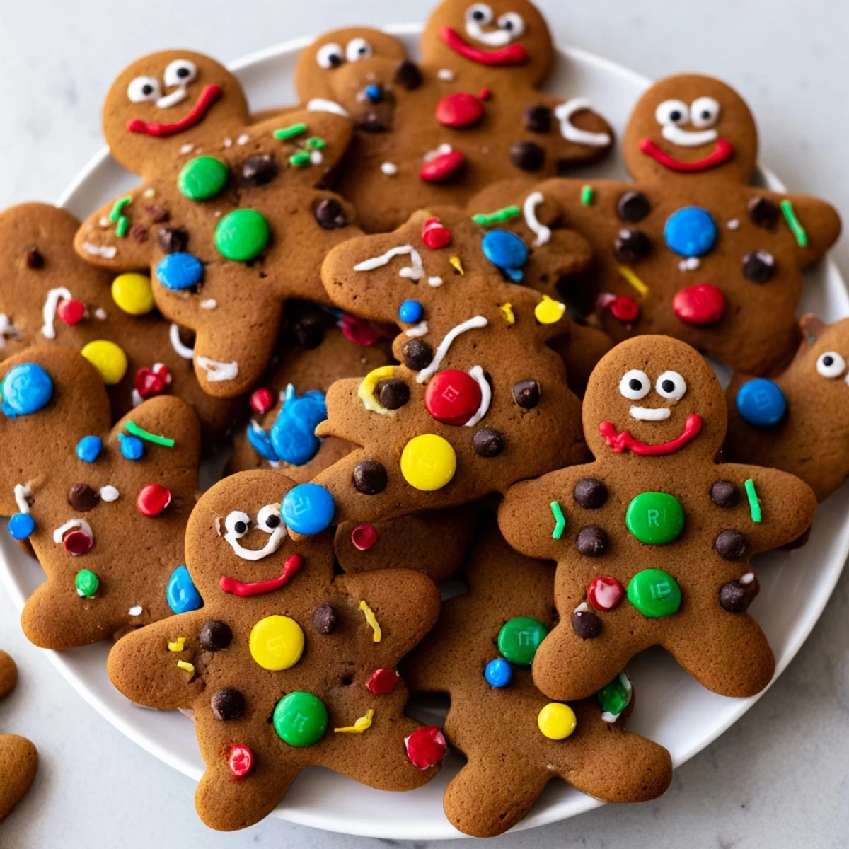 DIY Gingerbread People Decorating Board: Adorable gingerbread cookies with colorful icing and candies, a fun holiday activity.