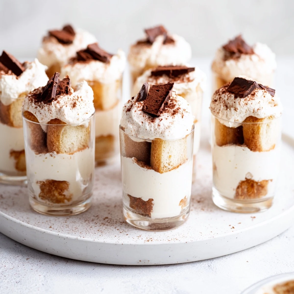 Dusting cocoa over the prepared Countdown Tiramisu Shots adds an elegant, flavorful finishing touch.