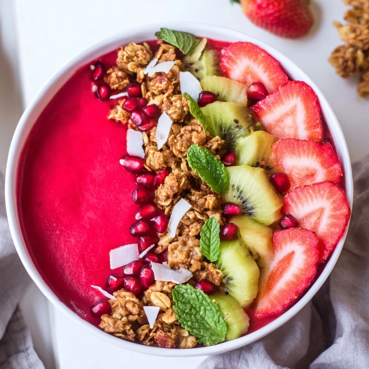 Enjoy a visual treat: these Festive Red and Green Smoothie Bowls, perfect for a healthy and vibrant brunch.