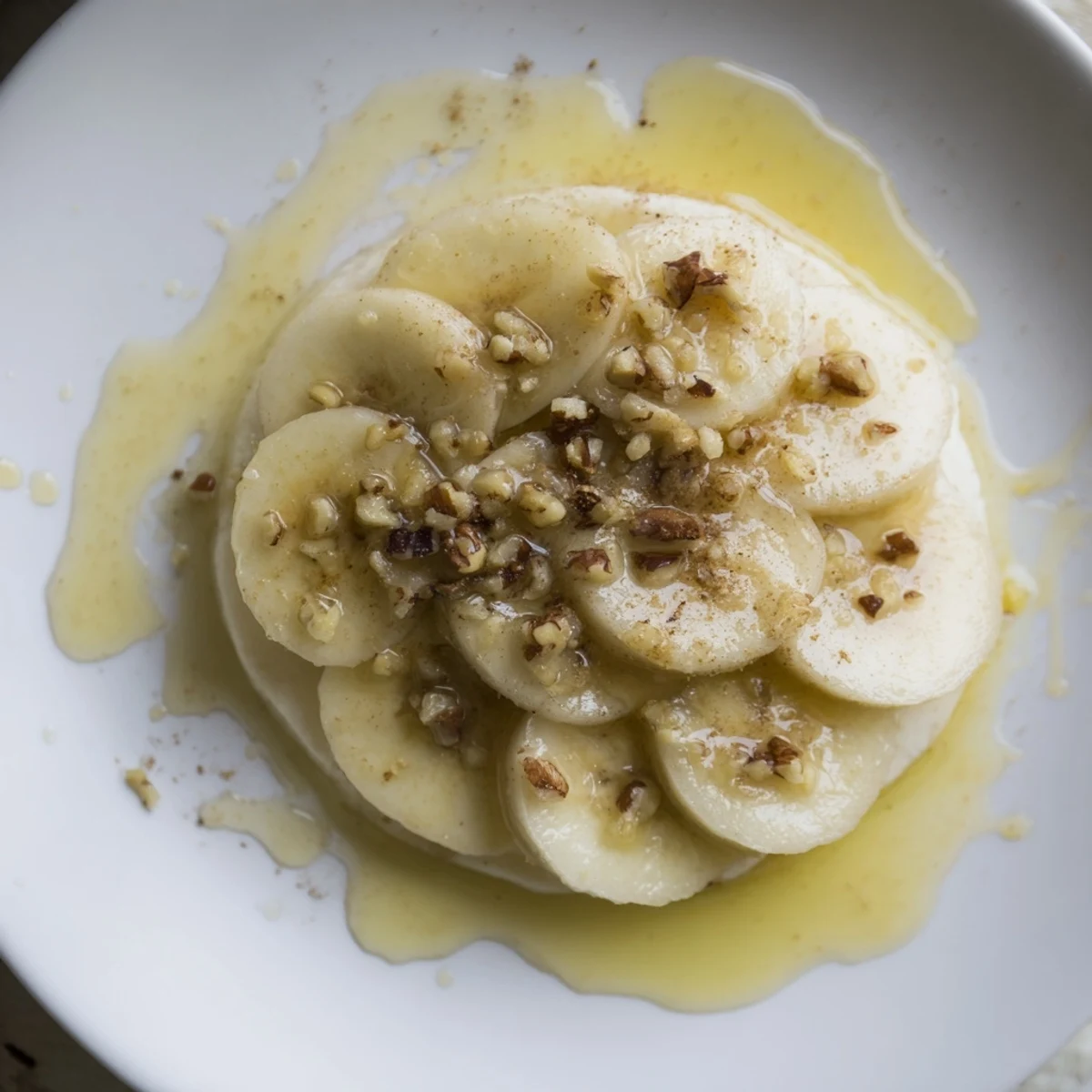 Fresh pear slices drizzled with honey, a beautiful and simple dessert recipe idea.