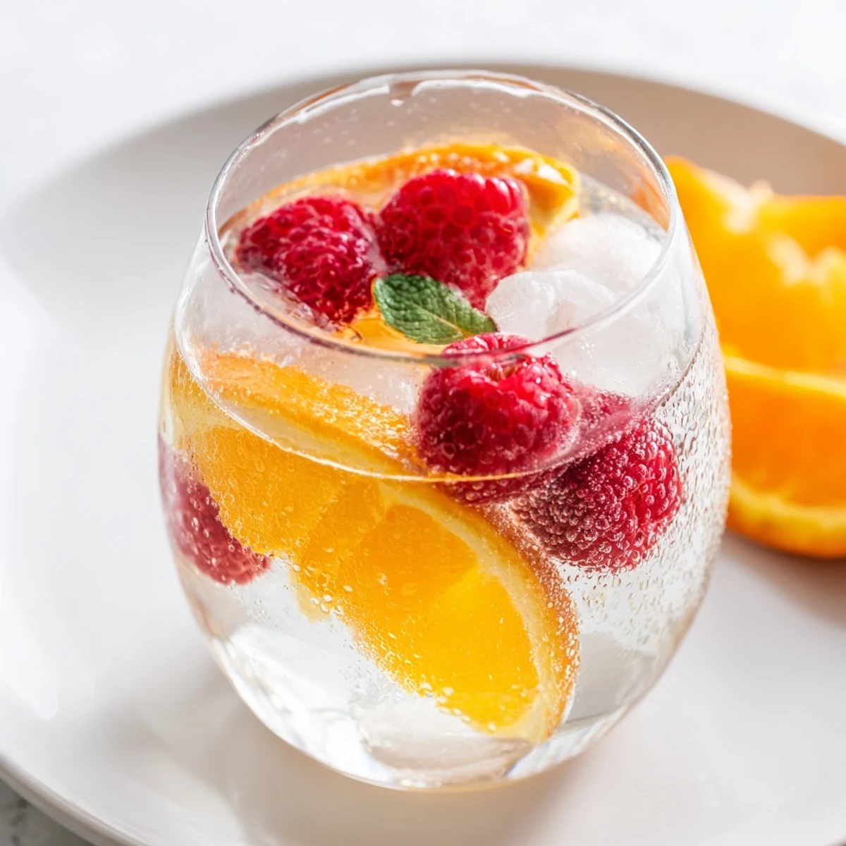 Refreshing Sparkling Juice with Raspberries, a vibrant, bubbly drink with floating red berries.