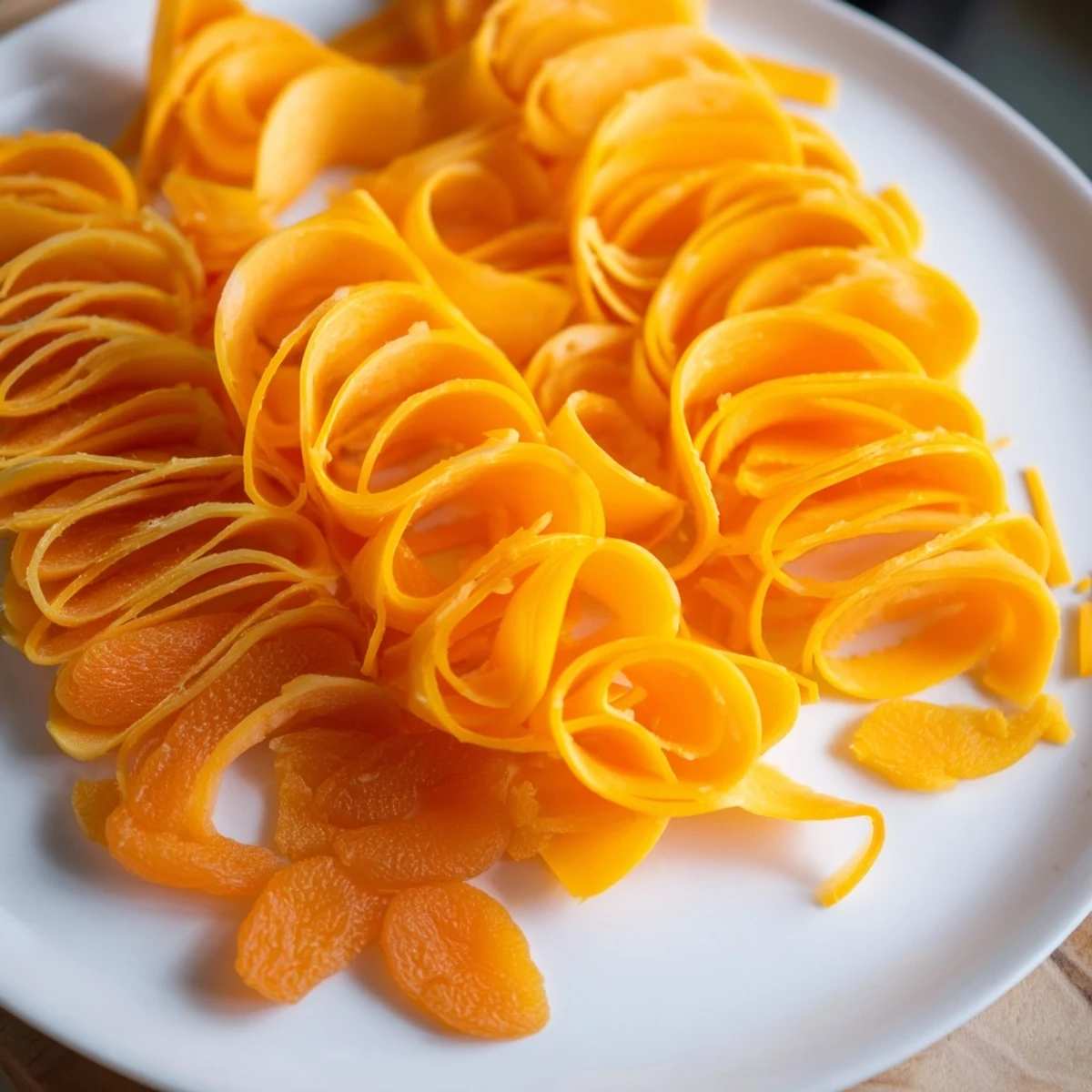 A close-up view of the Copper Coil appetizer: layered cheese and apricot spiral, ready to eat.