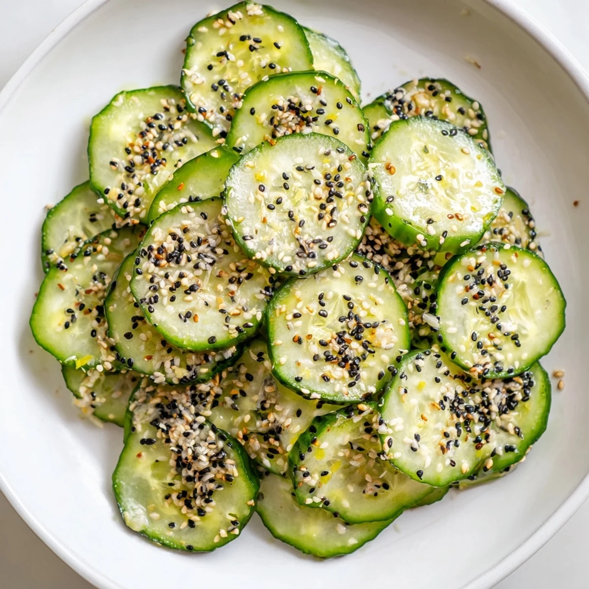 Crispy cucumber pieces bursting with flavor, tossed with everything bagel seasoning, ready for a quick snack.