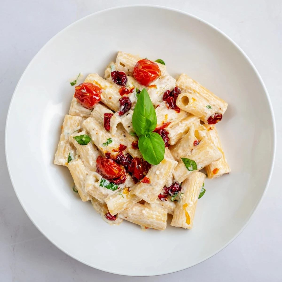 Creamy baked feta pasta with jewel-toned cranberries, a sweet and savory holiday main.