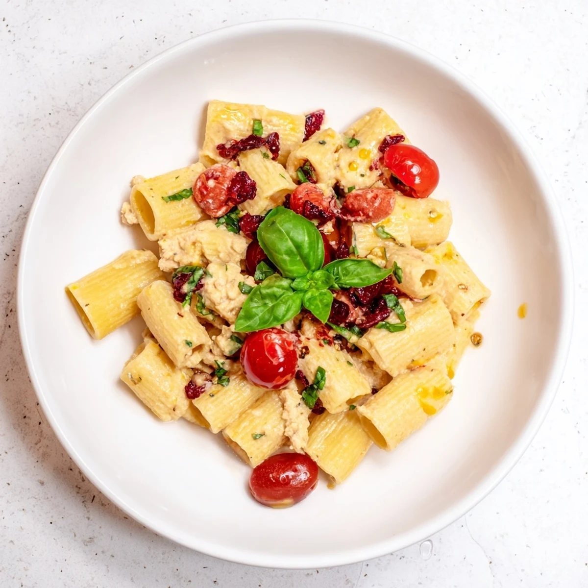 This vibrant baked feta pasta combines sweet bursts of cranberry amid a rich, cheesy sauce.