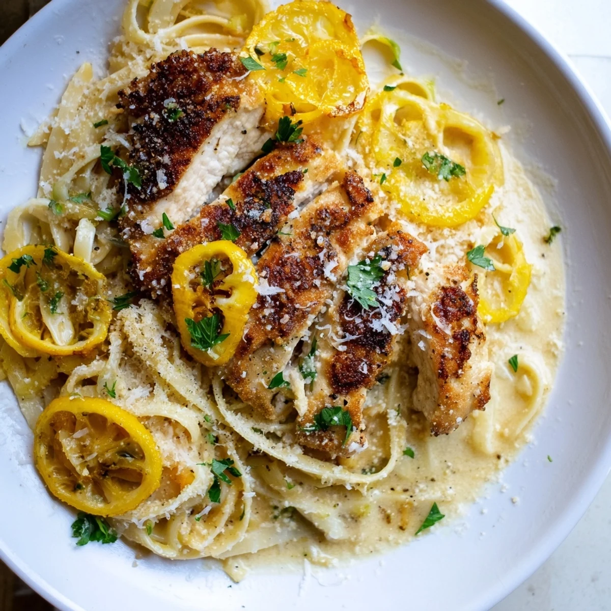 Pasta with Lemon Brûlée Chicken